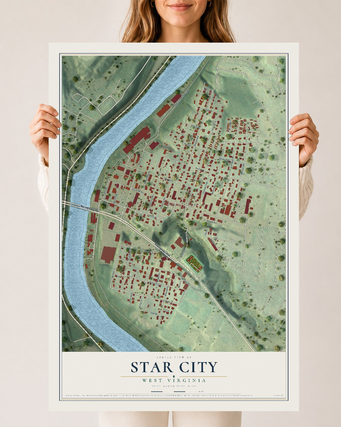 Map of Star City, West Virginia, 24 x 36 inch unframed archival matte print