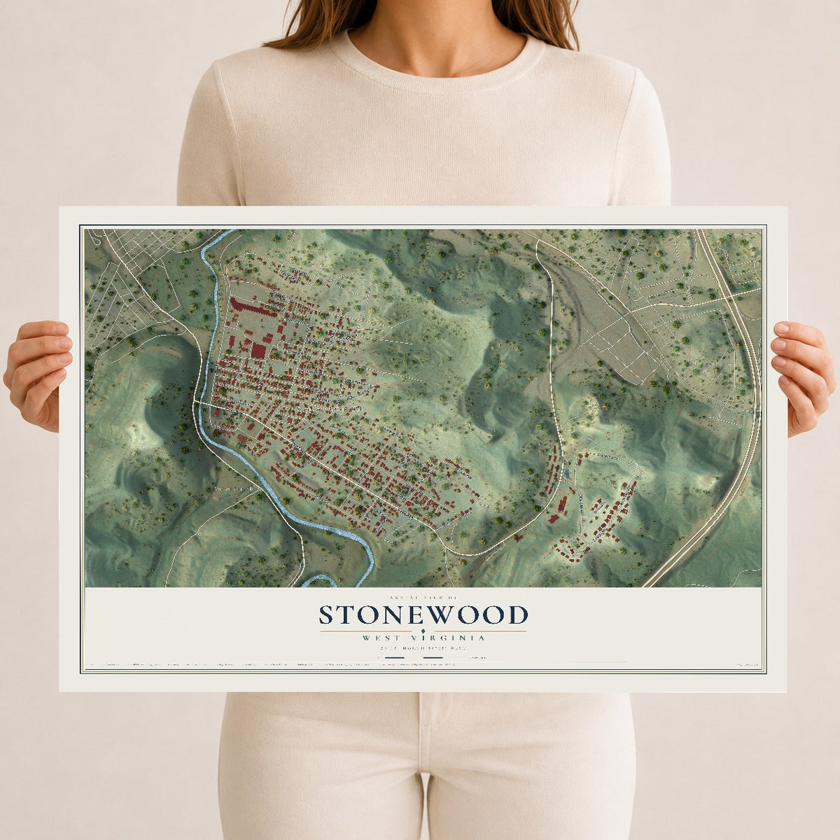 Map of Stonewood, West Virginia, 12 x 18 inch unframed archival matte print