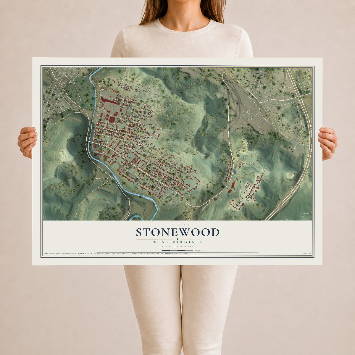 Map of Stonewood, West Virginia, 24 x 36 inch unframed archival matte print