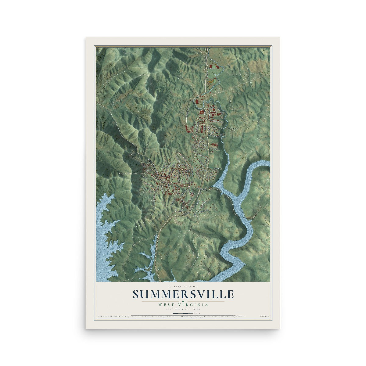 Map of Summersville, West Virginia, 12 x 18 inch unframed archival matte print
