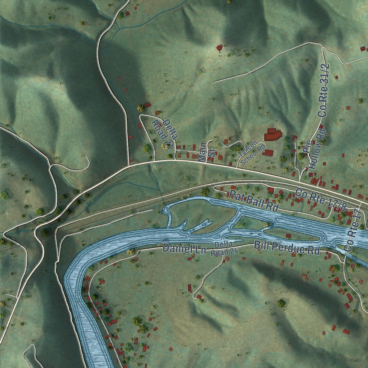 Close-up of the map of Talcott, West Virginia print showing street and building detail