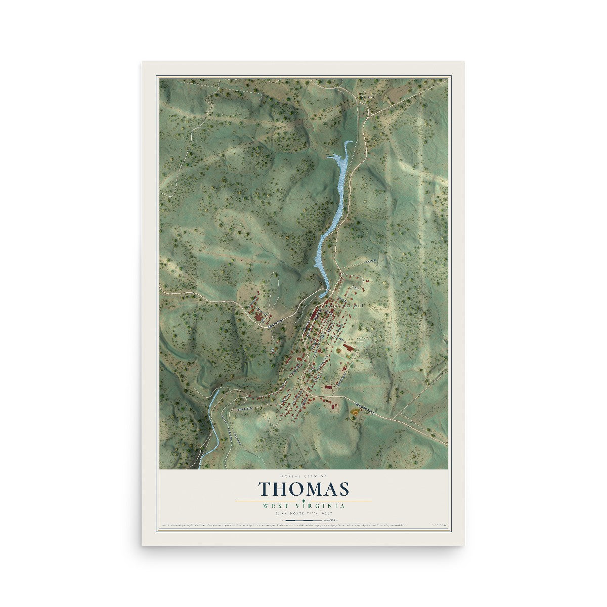 Map of Thomas, West Virginia, 12 x 18 inch unframed archival matte print