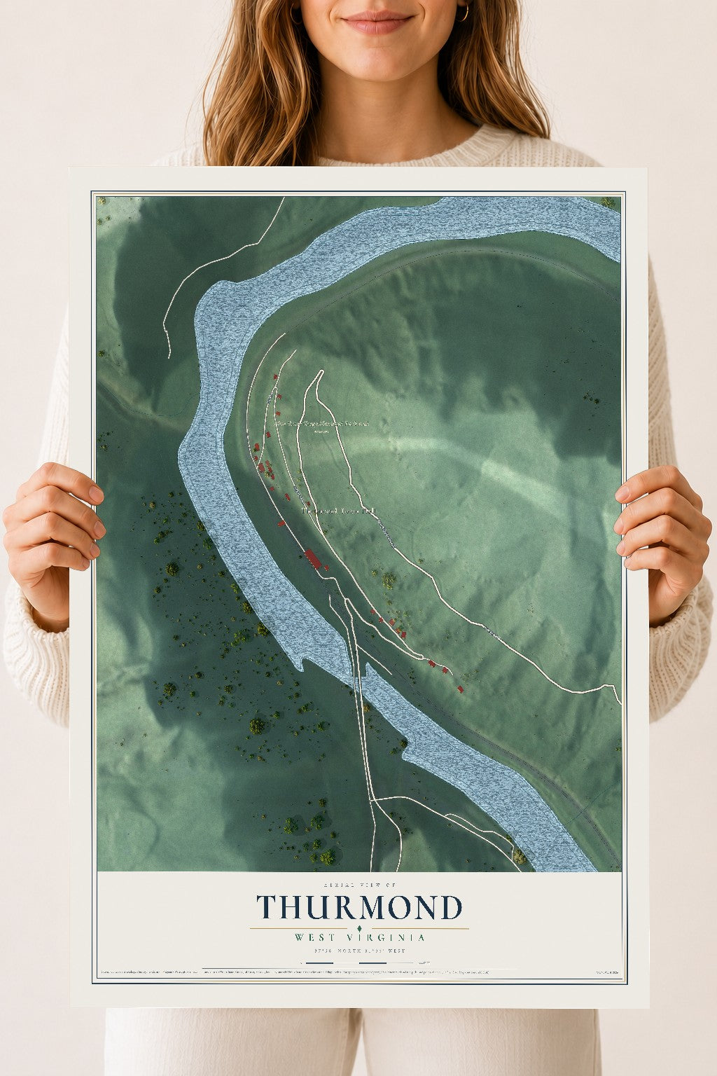 Map of Thurmond, West Virginia, 18 x 24 inch unframed archival matte print