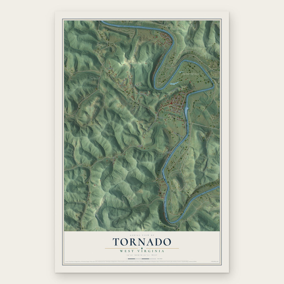 Tornado, West Virginia map print, the full design