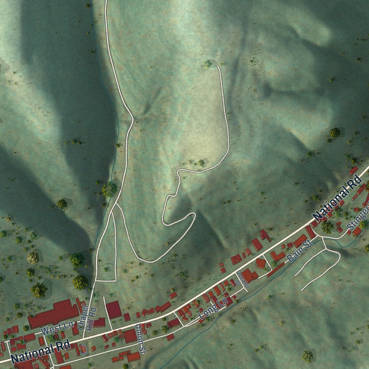 Second close-up of the map of Triadelphia, West Virginia print showing more streets and buildings