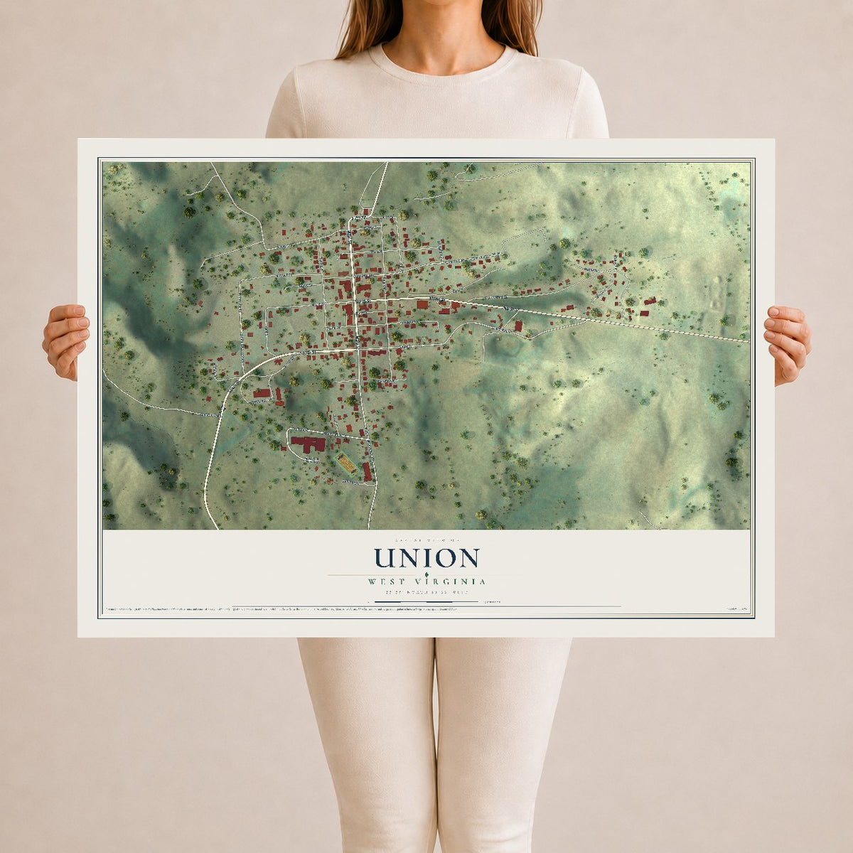 Map of Union, West Virginia, 24 x 36 inch unframed archival matte print