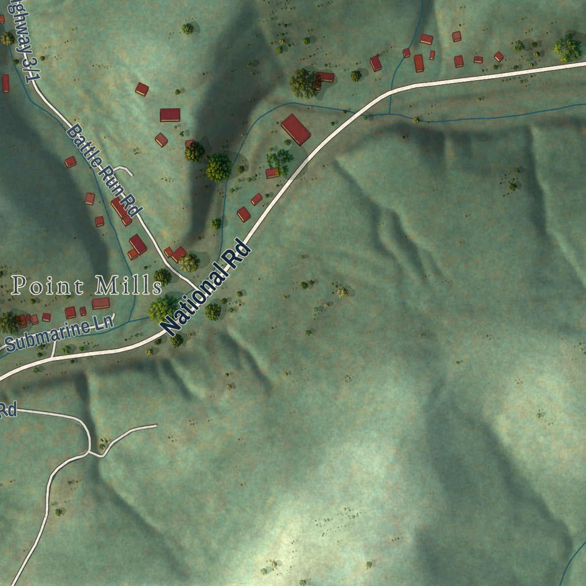 Second close-up of the map of Valley Grove, West Virginia print showing more streets and buildings