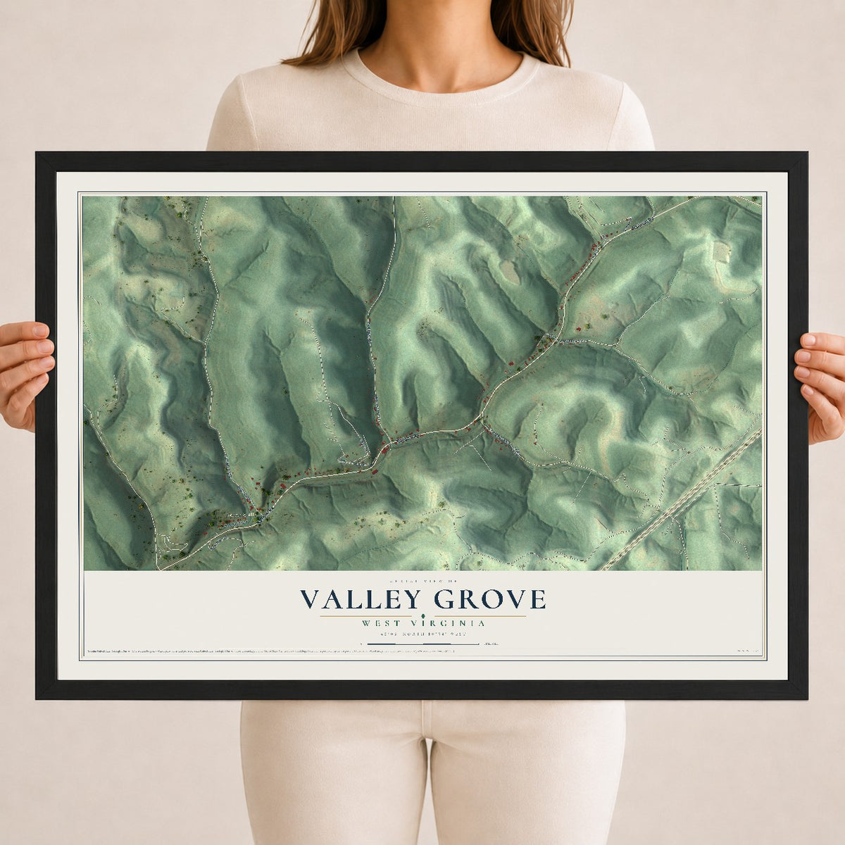 Map of Valley Grove, West Virginia, 18 x 24 inch print in a black wood frame