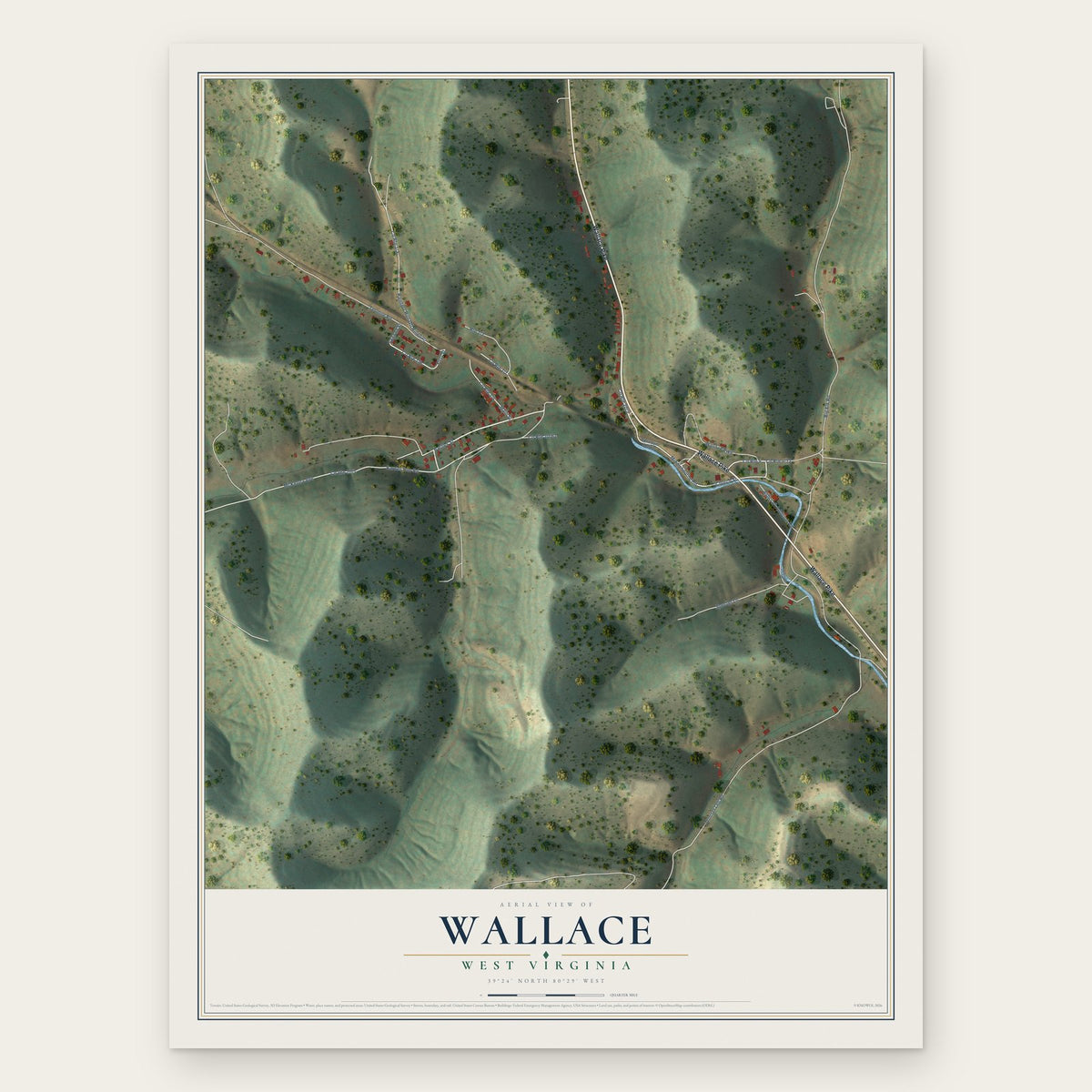 Wallace, West Virginia map print, the full design