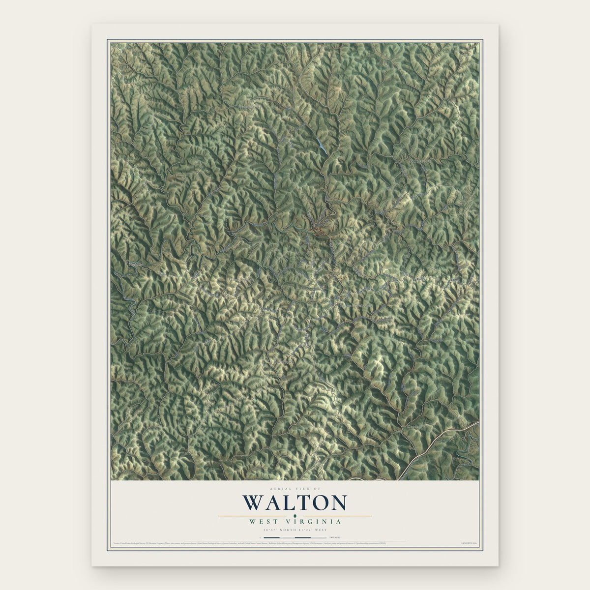 Walton, West Virginia map print, the full design