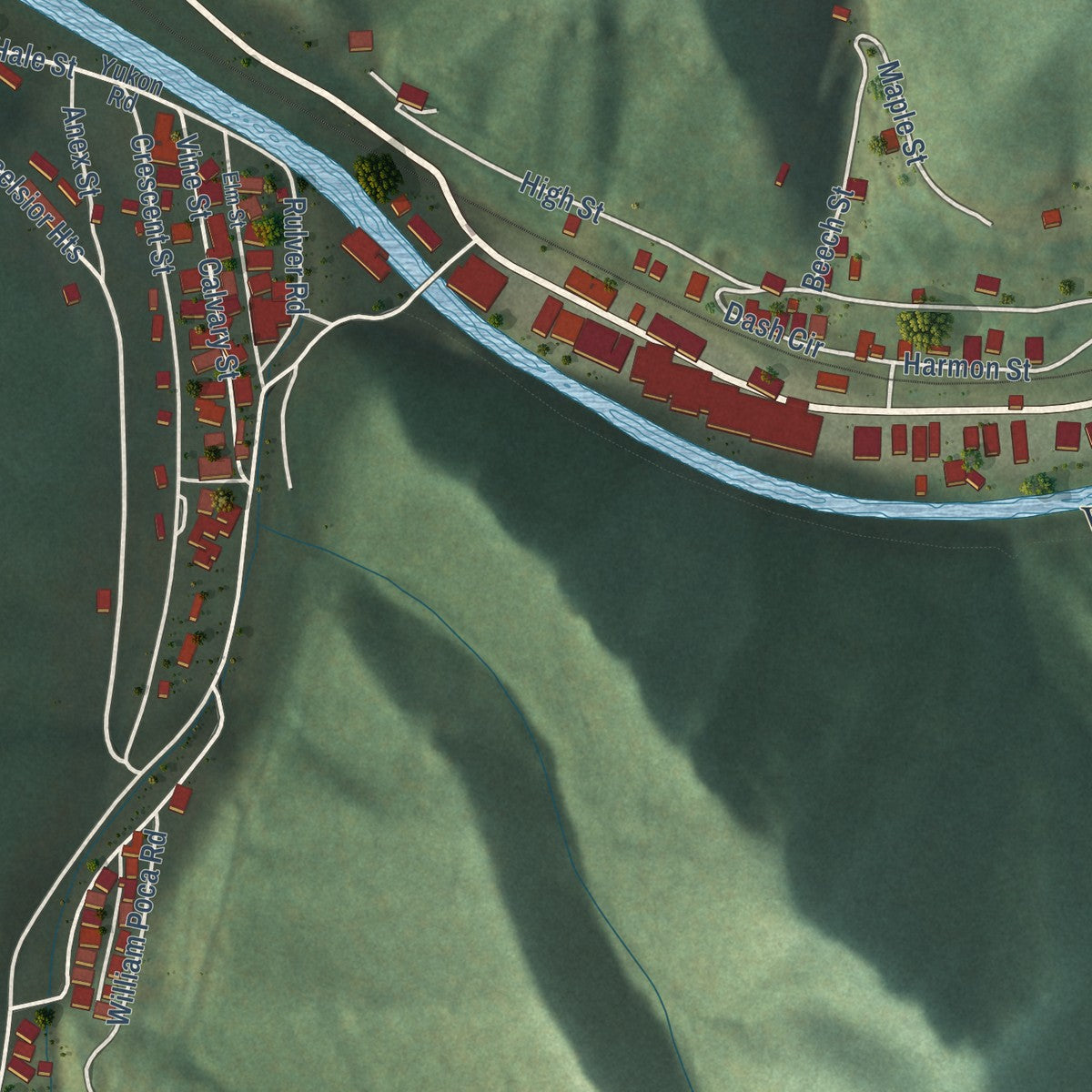 Second close-up of the map of War, West Virginia print showing more streets and buildings