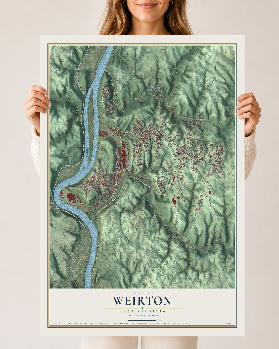Map of Weirton, West Virginia, 24 x 36 inch unframed archival matte print