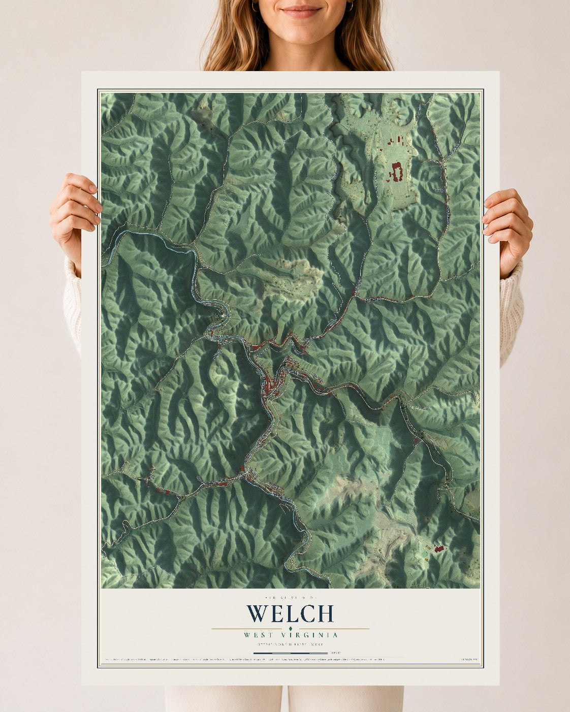 Map of Welch, West Virginia, 24 x 36 inch unframed archival matte print