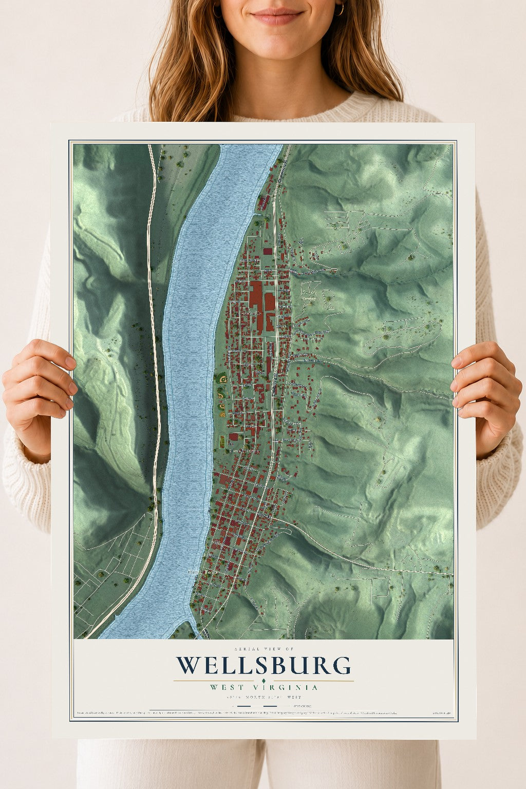 Map of Wellsburg, West Virginia, 18 x 24 inch unframed archival matte print
