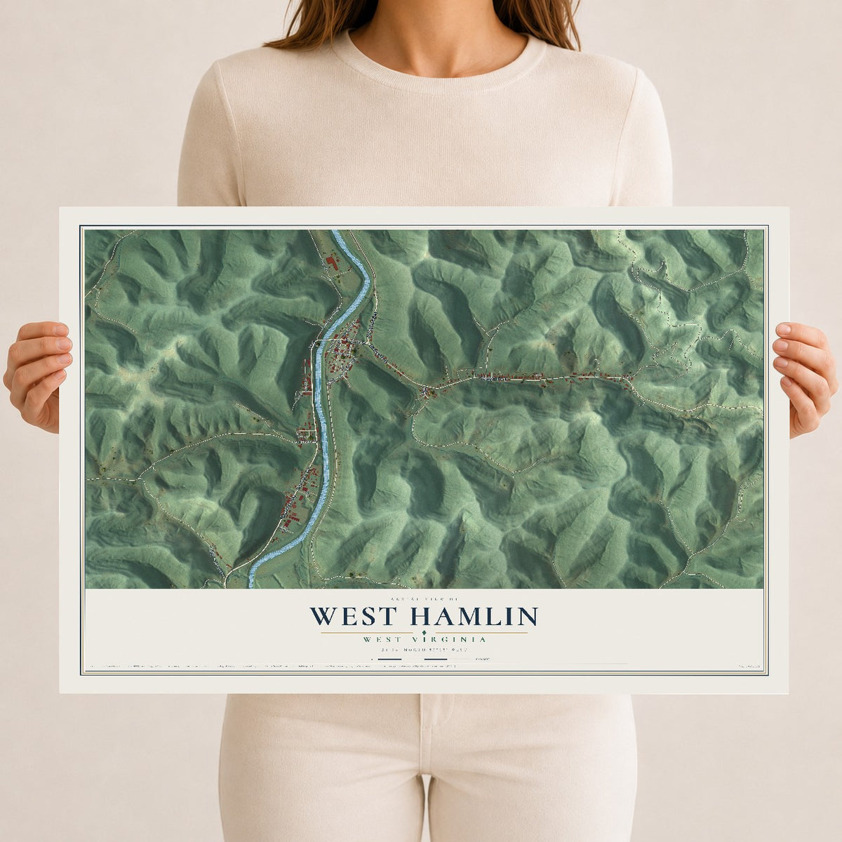 Map of West Hamlin, West Virginia, 12 x 18 inch unframed archival matte print