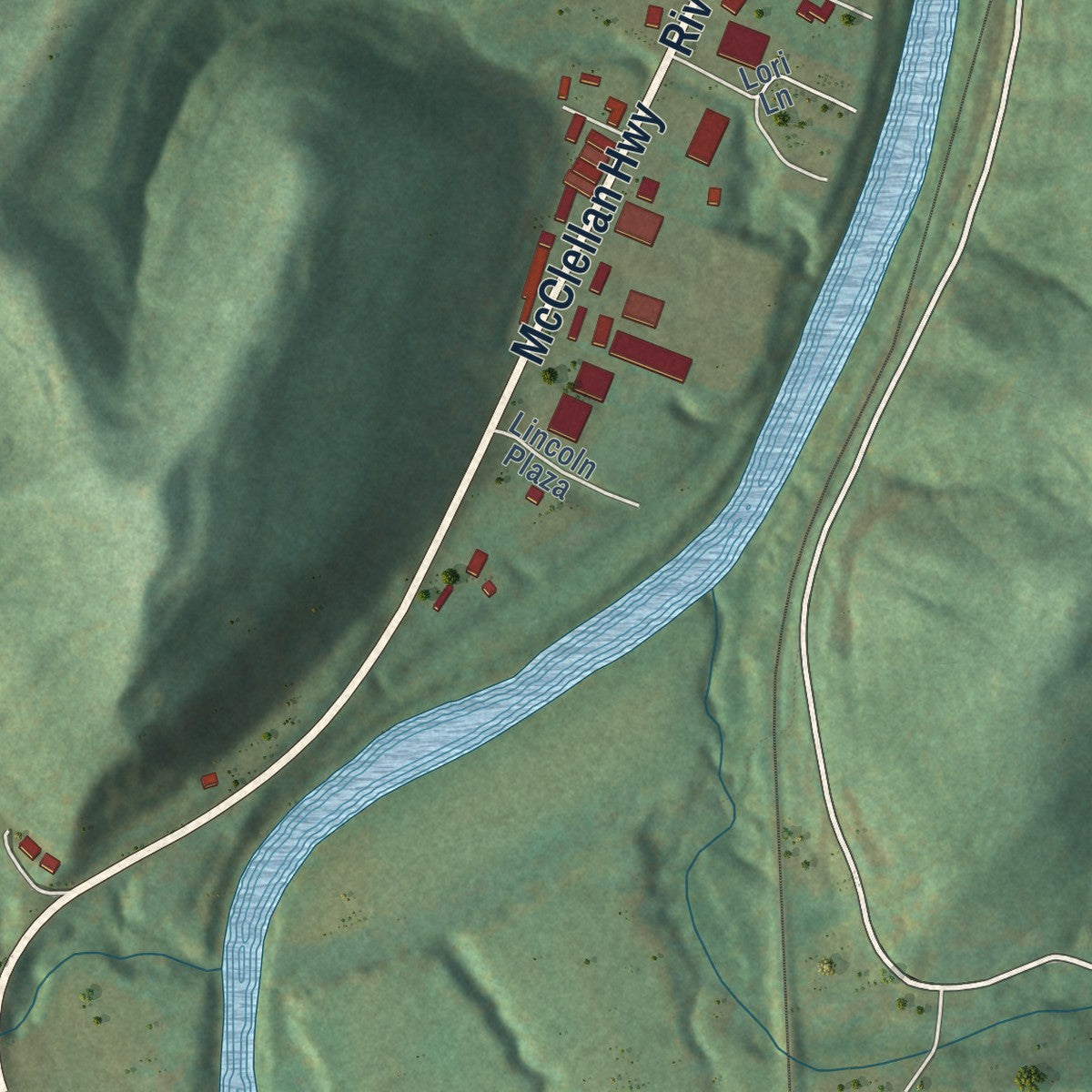 Second close-up of the map of West Hamlin, West Virginia print showing more streets and buildings