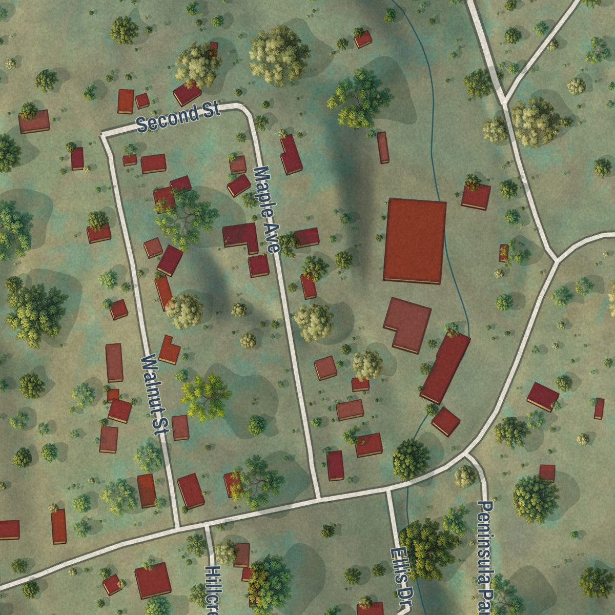 Second close-up of the map of West Milford, West Virginia print showing more streets and buildings