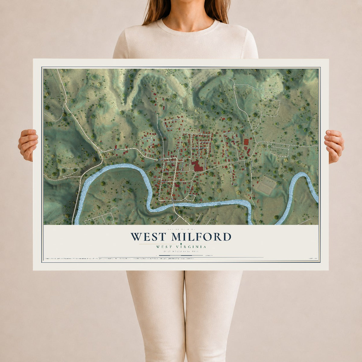 Map of West Milford, West Virginia, 24 x 36 inch unframed archival matte print