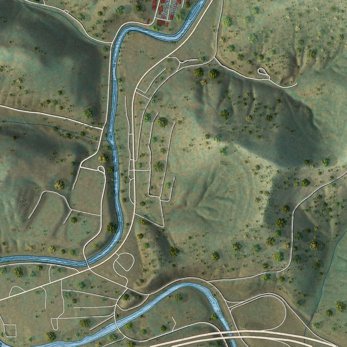 Second close-up of the map of Weston, West Virginia print showing more streets and buildings