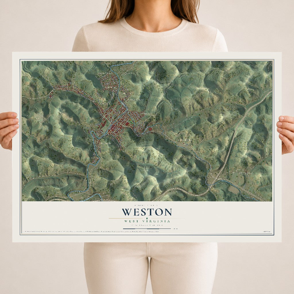 Map of Weston, West Virginia, 18 x 24 inch unframed archival matte print