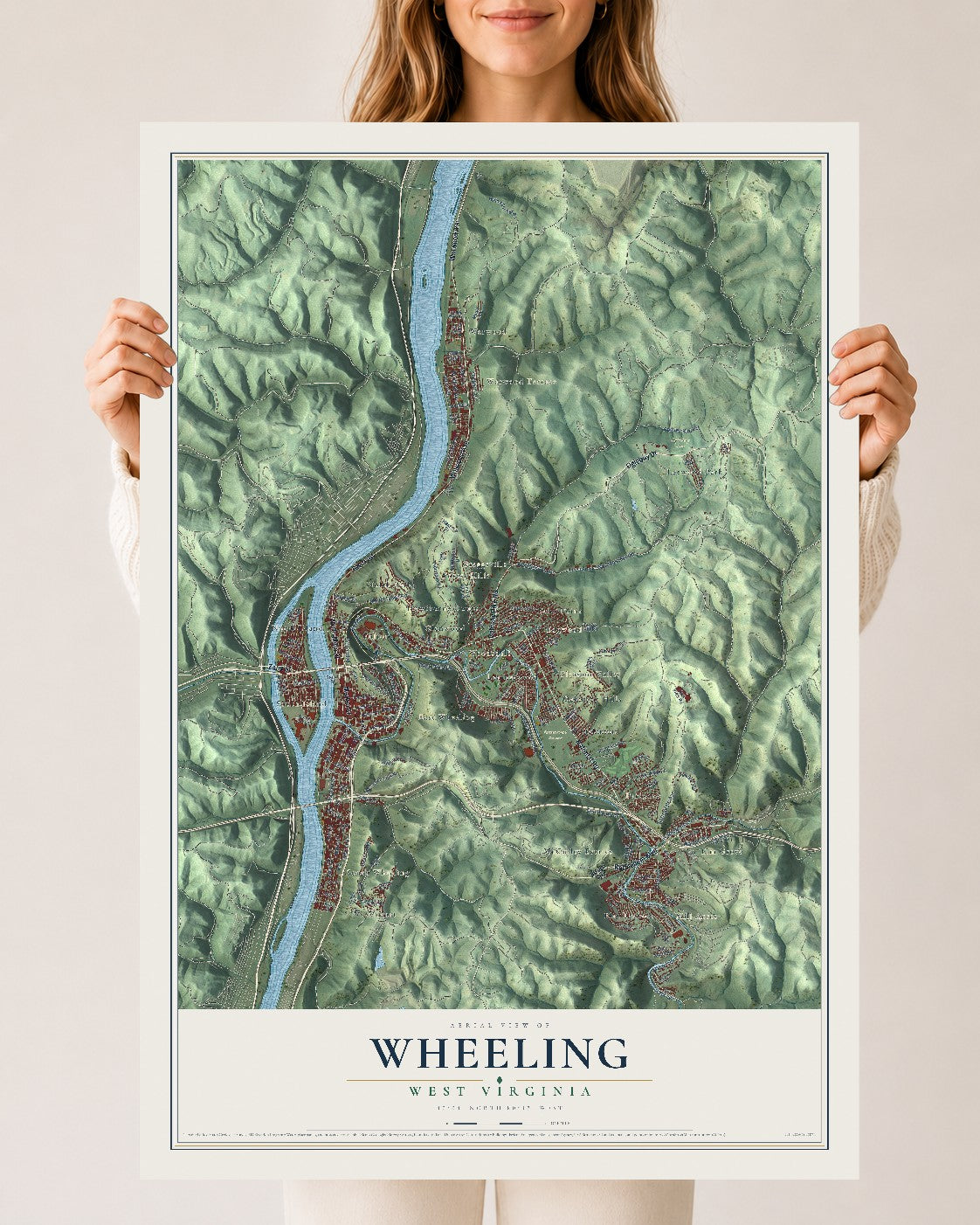 Map of Wheeling, West Virginia, 24 x 36 inch unframed archival matte print