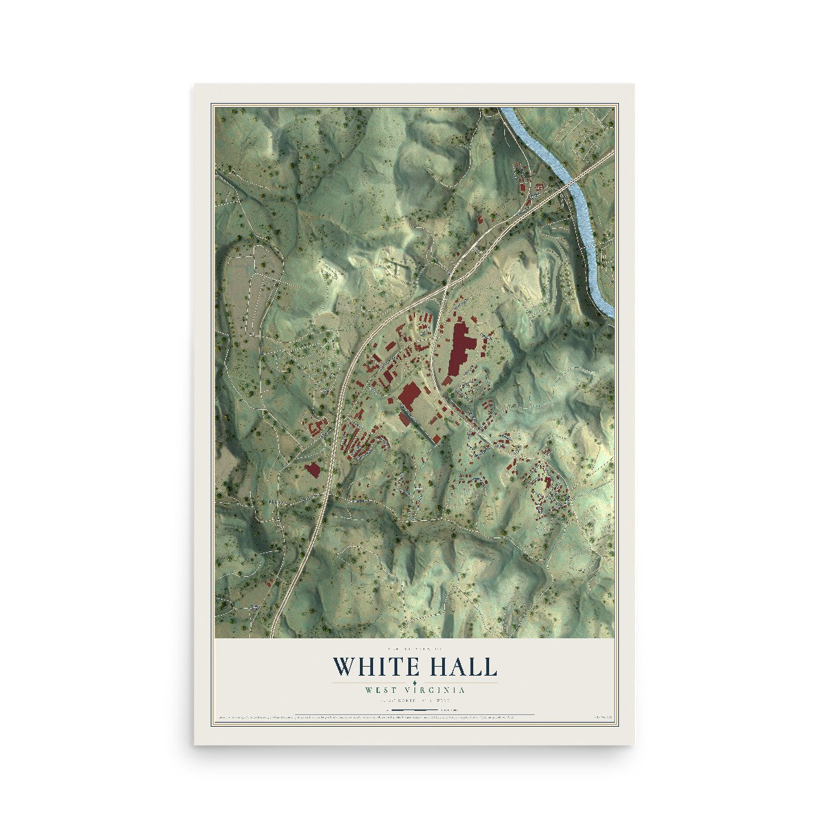 Map of White Hall, West Virginia, 12 x 18 inch unframed archival matte print
