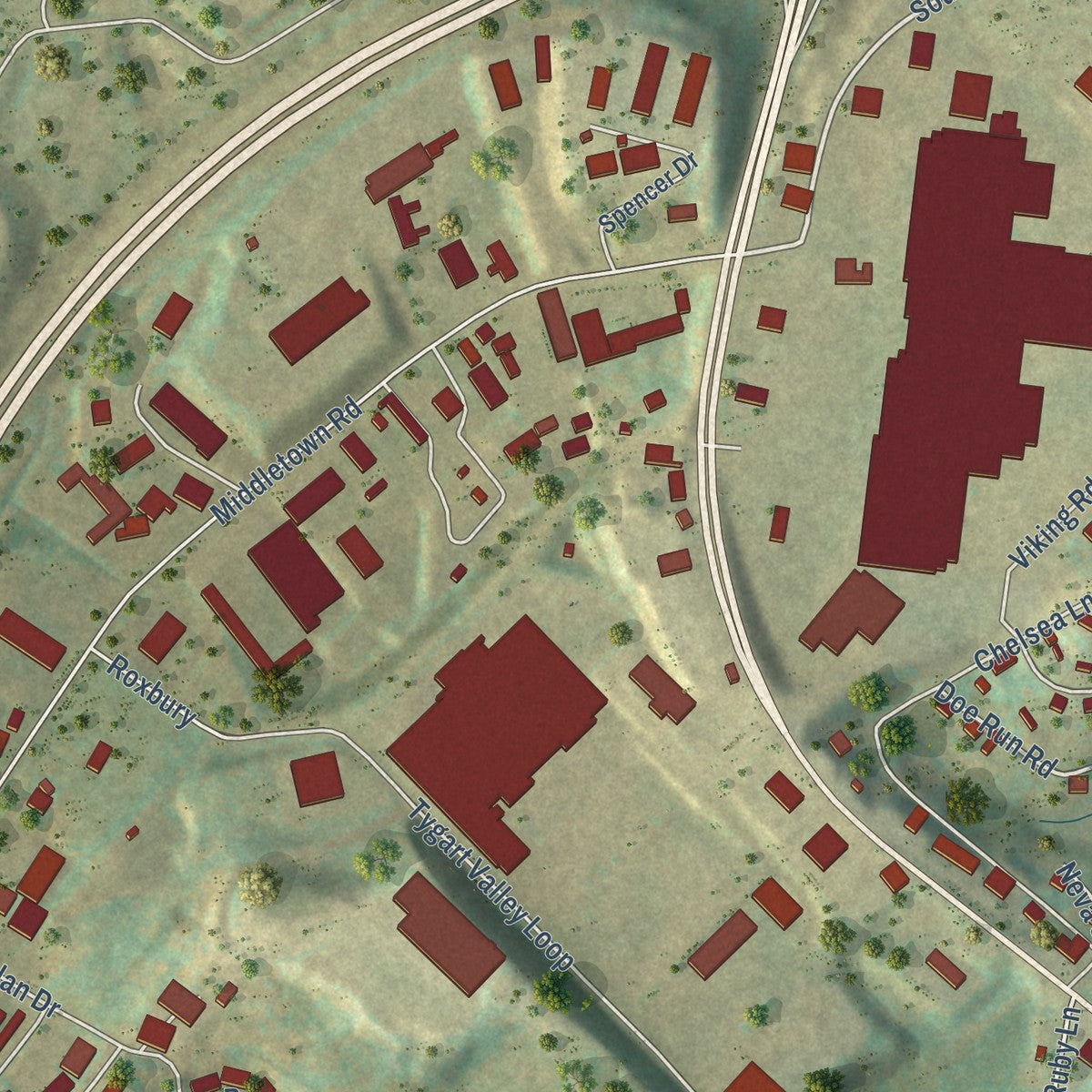 Close-up of the map of White Hall, West Virginia print showing street and building detail