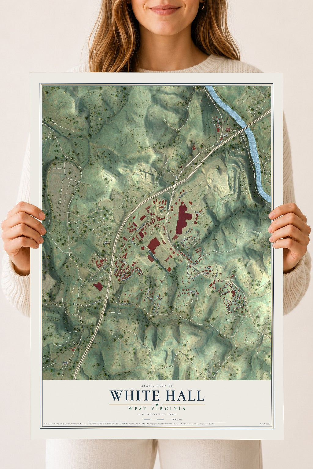 Map of White Hall, West Virginia, 18 x 24 inch unframed archival matte print