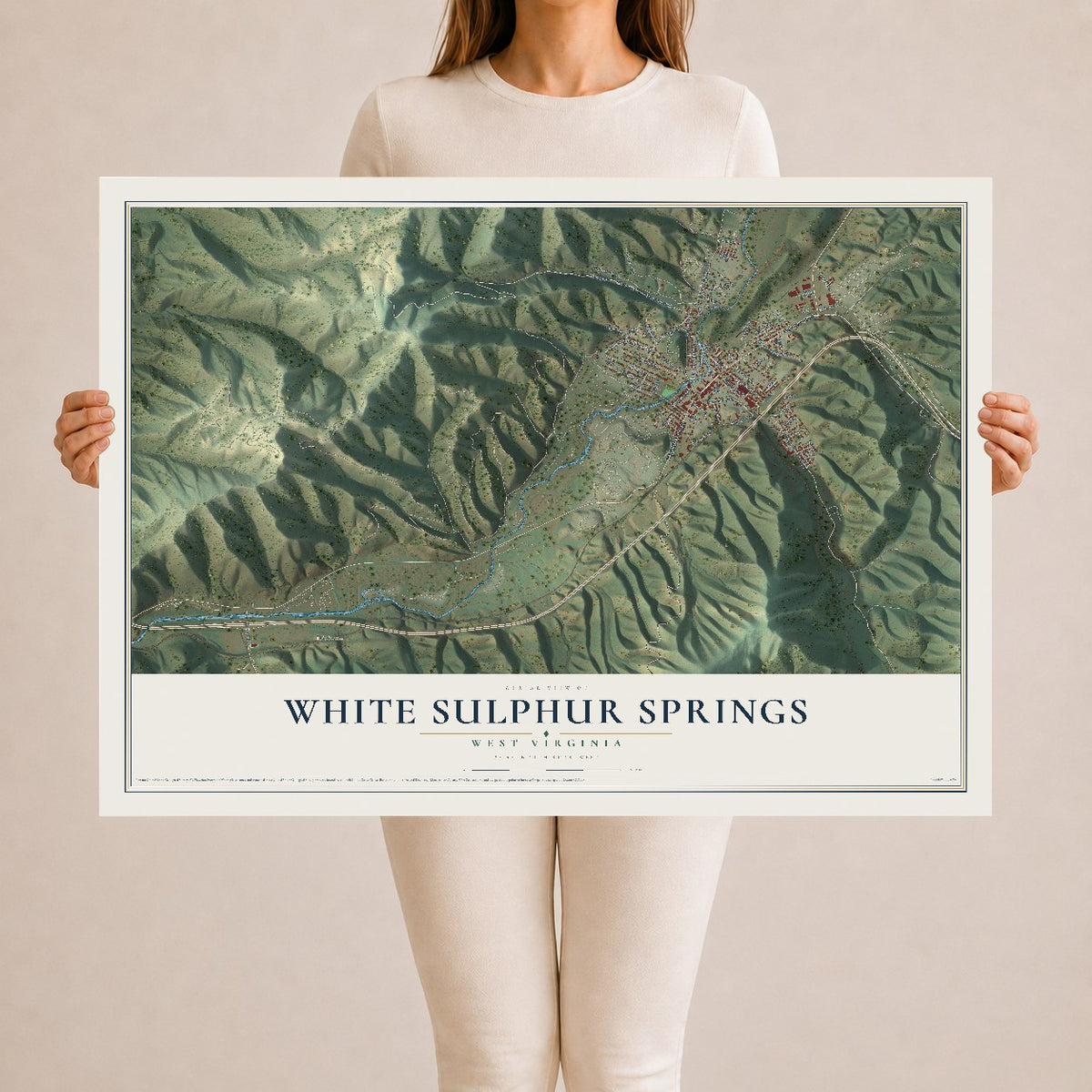 Map of White Sulphur Springs, West Virginia, 24 x 36 inch unframed archival matte print