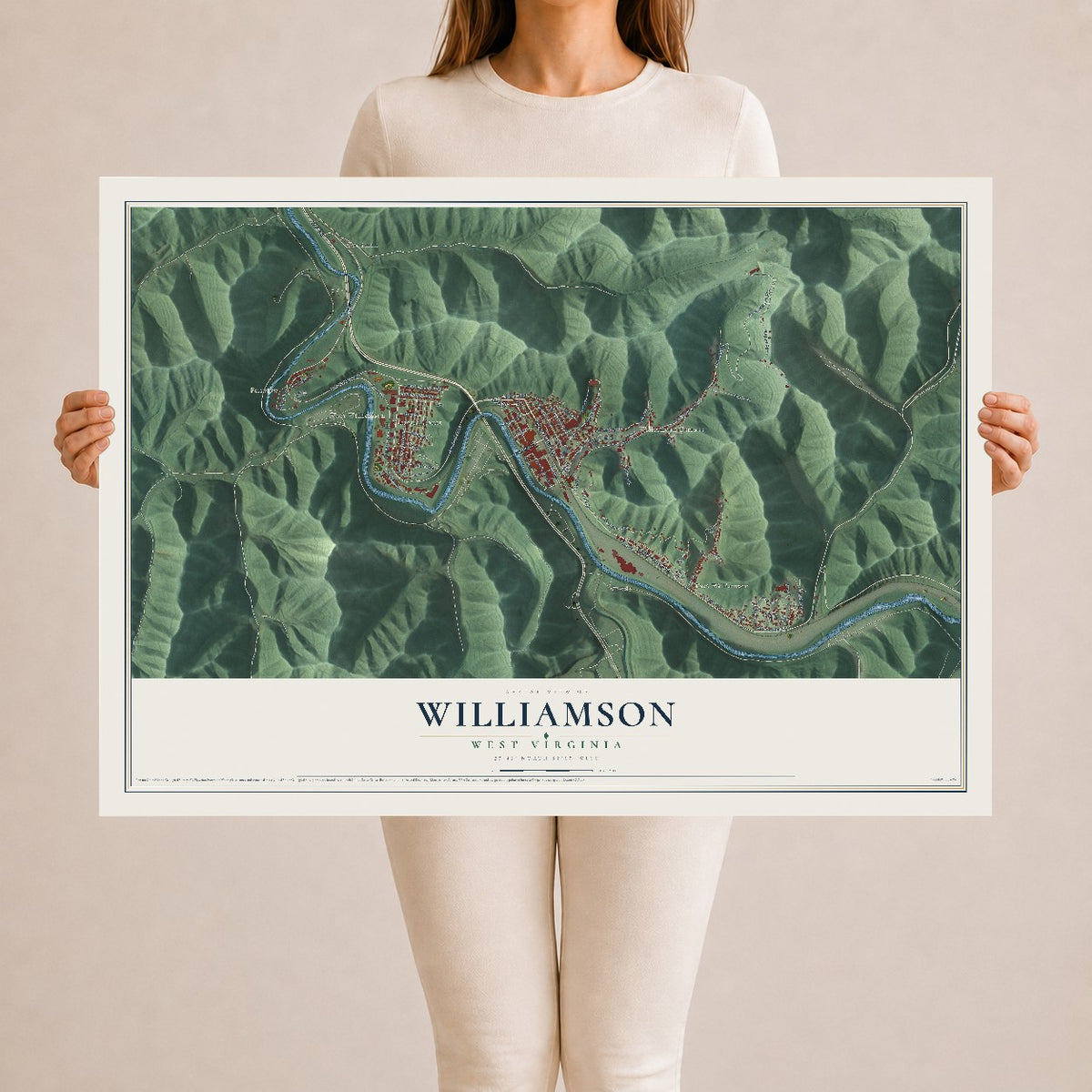 Map of Williamson, West Virginia, 24 x 36 inch unframed archival matte print