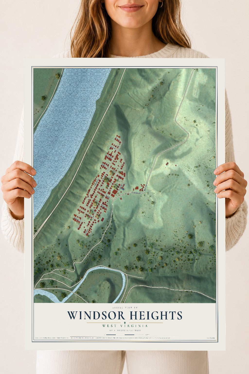 Map of Windsor Heights, West Virginia, 18 x 24 inch unframed archival matte print