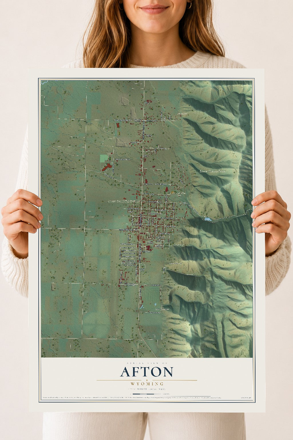 Map of Afton, Wyoming, 18 x 24 inch unframed archival matte print