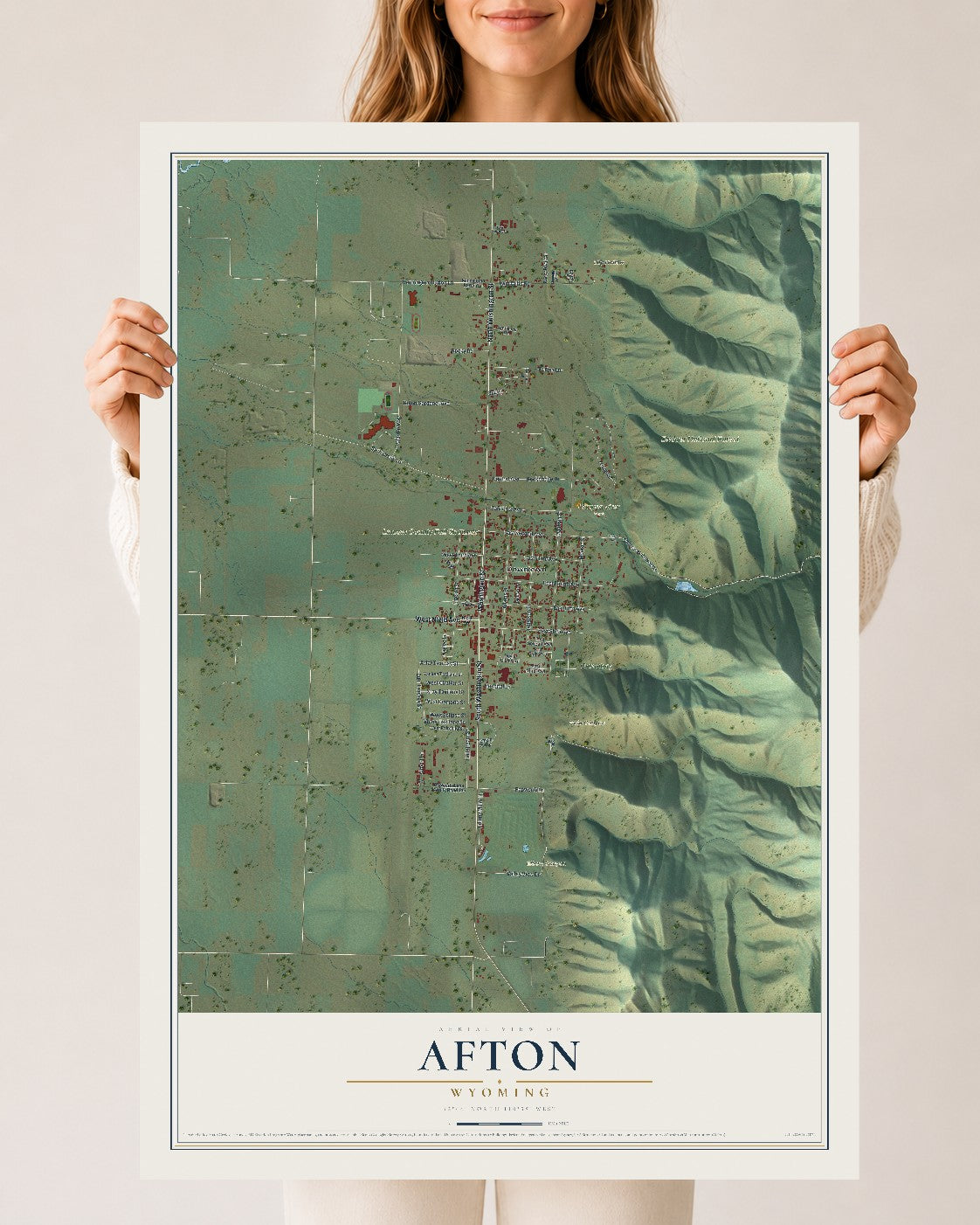Map of Afton, Wyoming, 24 x 36 inch unframed archival matte print