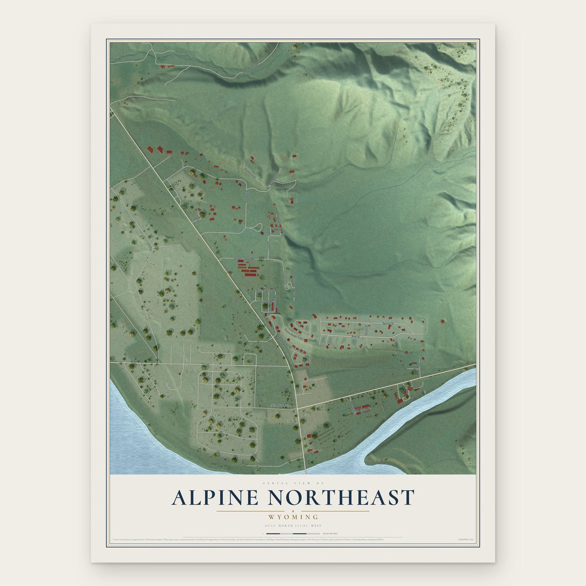 Alpine Northeast, Wyoming map print, the full design