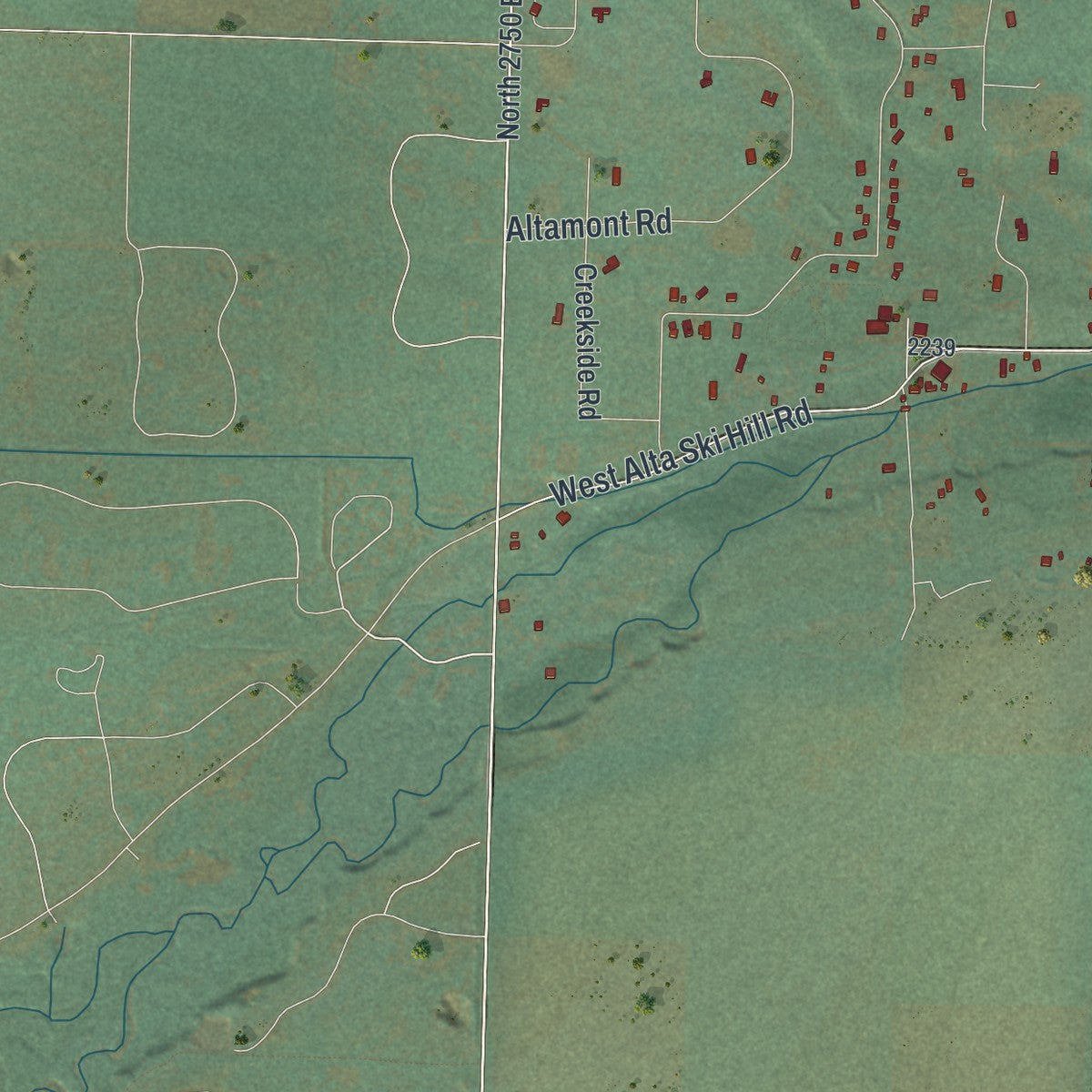 Close-up of the map of Alta, Wyoming print showing street and building detail