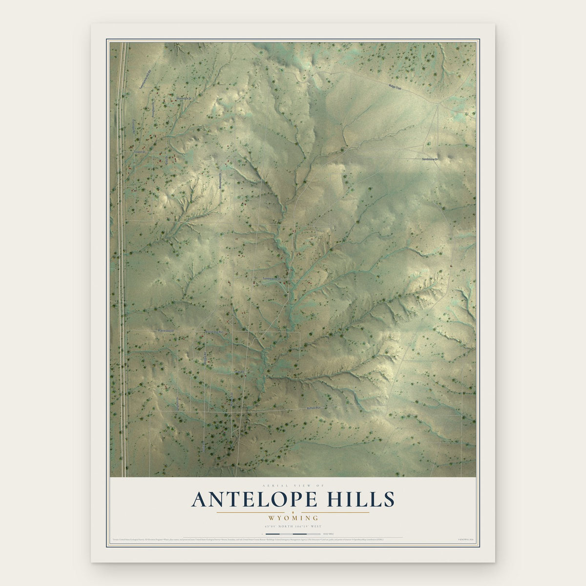 Antelope Hills, Wyoming map print, the full design