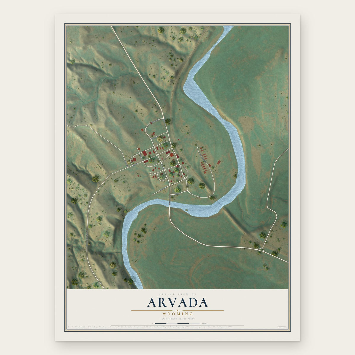 Arvada, Wyoming map print, the full design