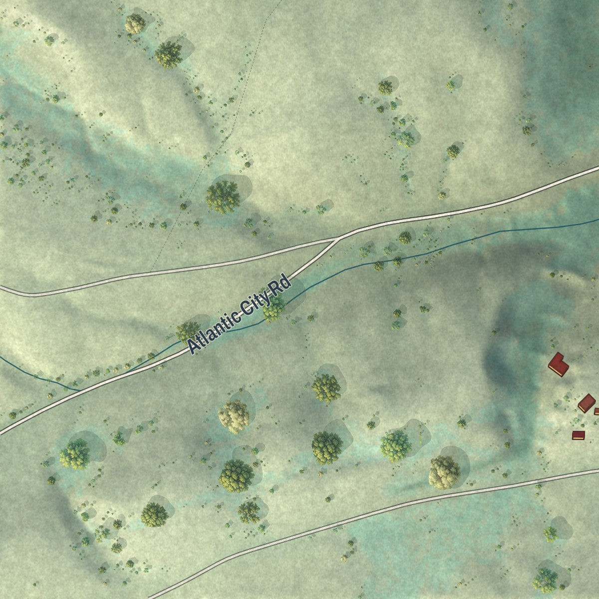 Close-up of the map of Atlantic City, Wyoming print showing street and building detail