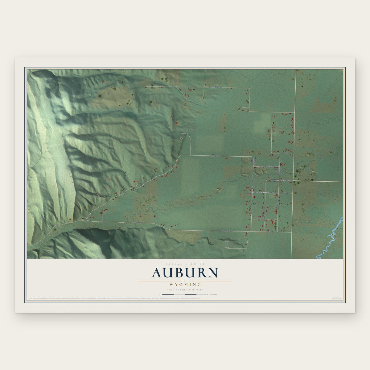 Auburn, Wyoming map print, the full design