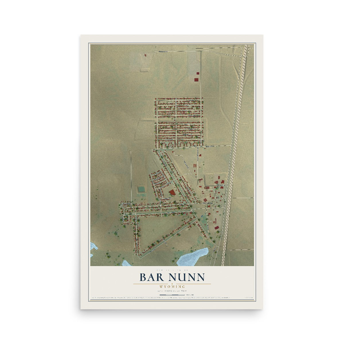 Map of Bar Nunn, Wyoming, 12 x 18 inch unframed archival matte print