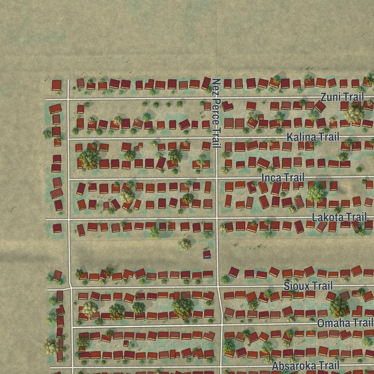 Close-up of the map of Bar Nunn, Wyoming print showing street and building detail