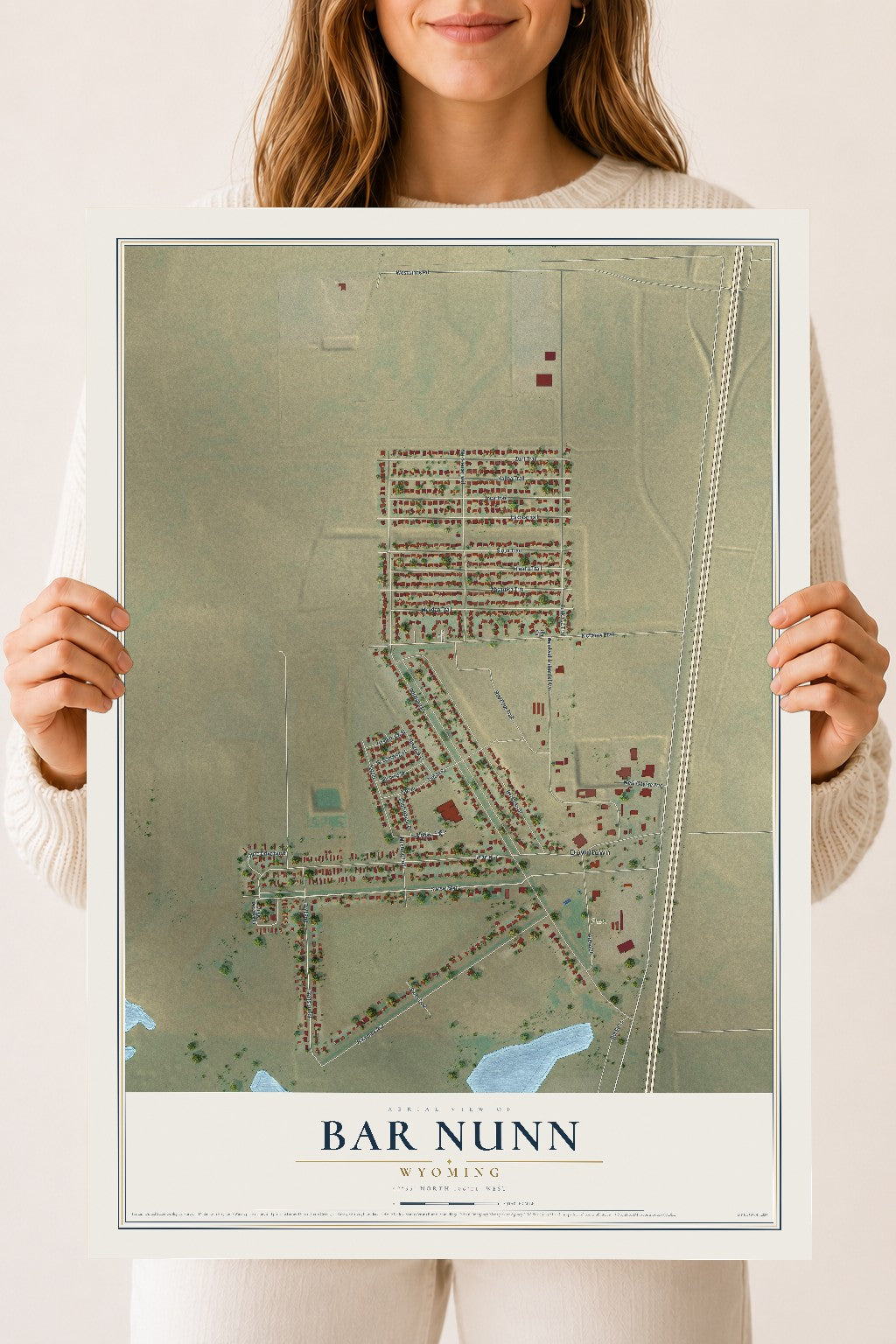 Map of Bar Nunn, Wyoming, 18 x 24 inch unframed archival matte print