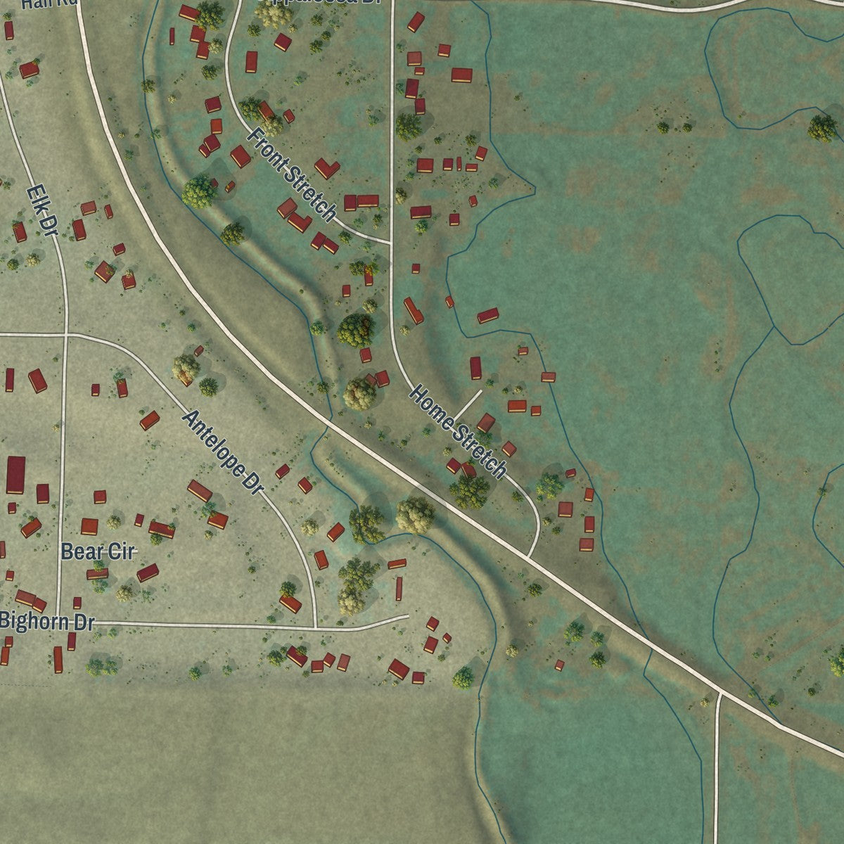 Second close-up of the map of Bear River, Wyoming print showing more streets and buildings