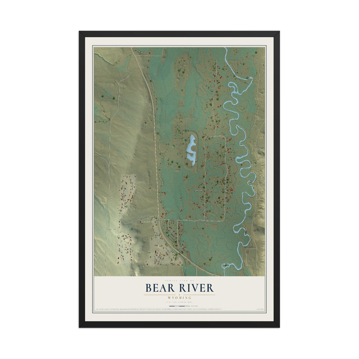 Map of Bear River, Wyoming, 12 x 18 inch print in a black wood frame