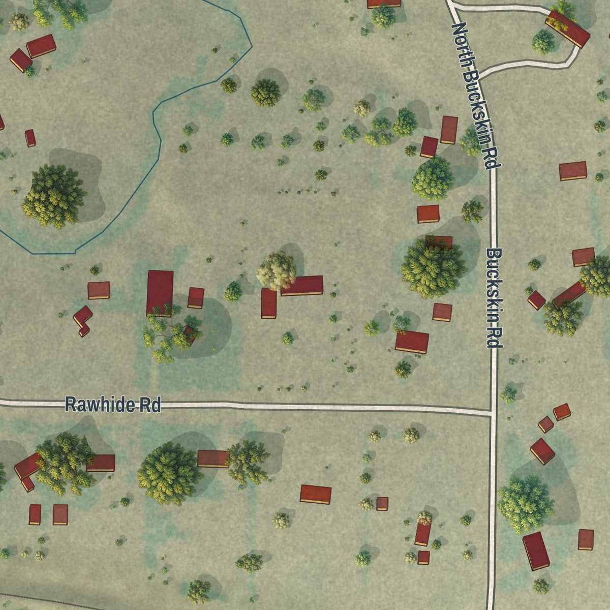 Close-up of the map of Brookhurst, Wyoming print showing street and building detail