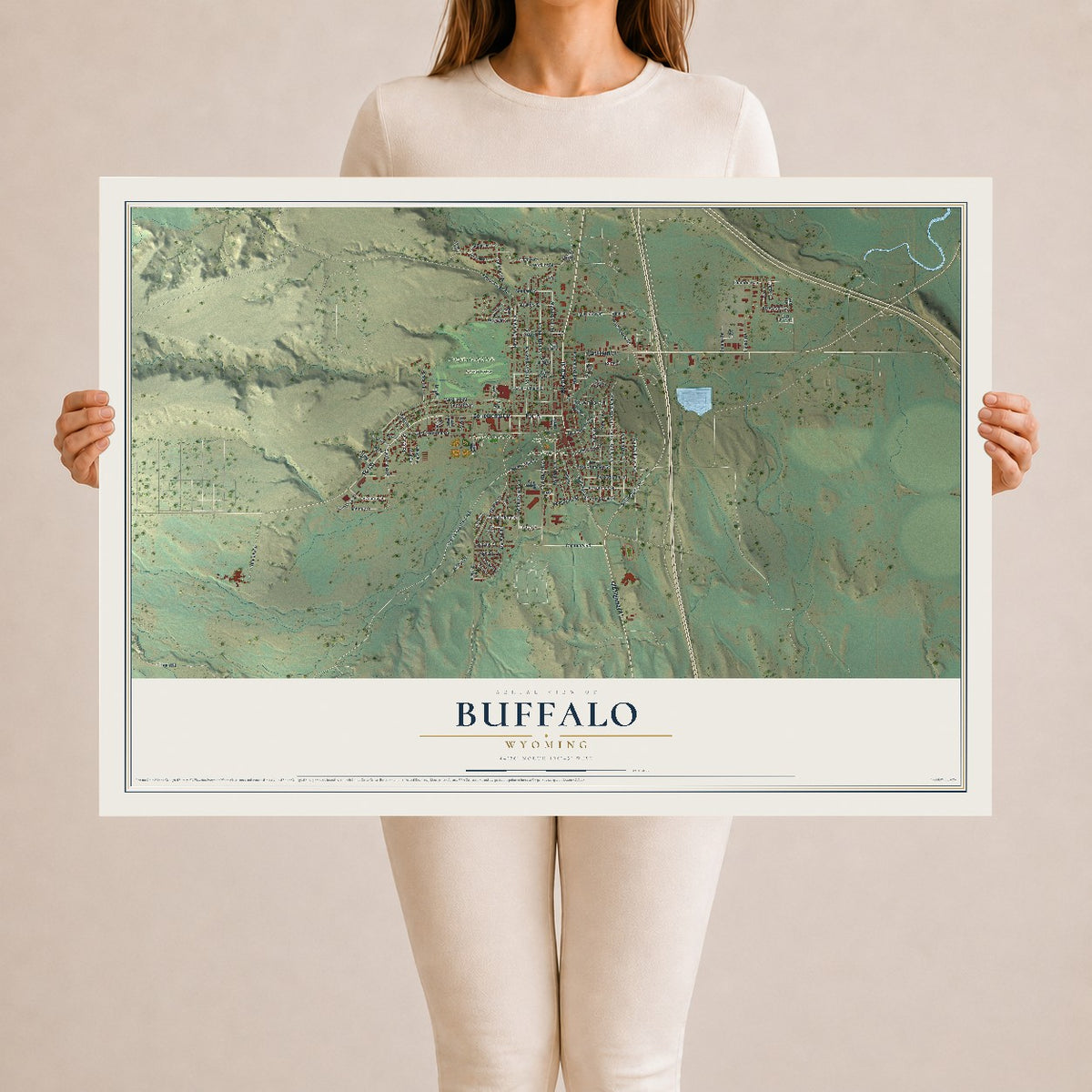 Map of Buffalo, Wyoming, 24 x 36 inch unframed archival matte print