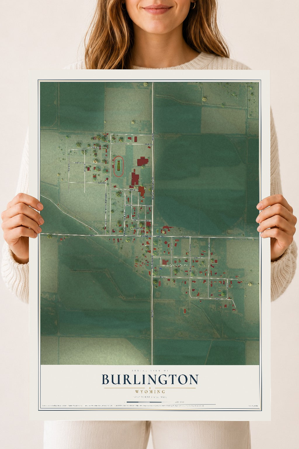 Map of Burlington, Wyoming, 18 x 24 inch unframed archival matte print
