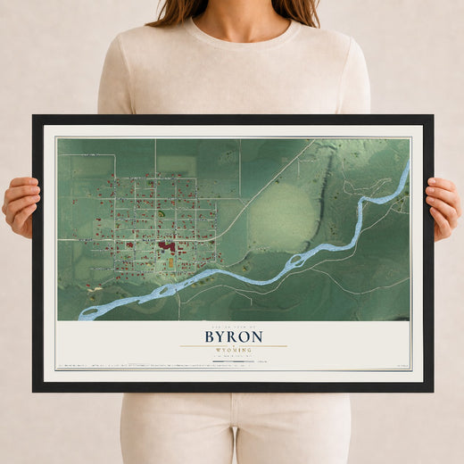 Map of Byron, Wyoming, 12 x 18 inch print in a black wood frame