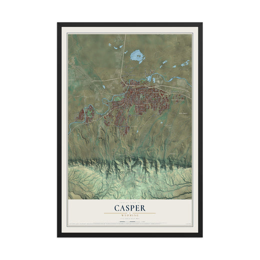 Map of Casper, Wyoming, 12 x 18 inch print in a black wood frame