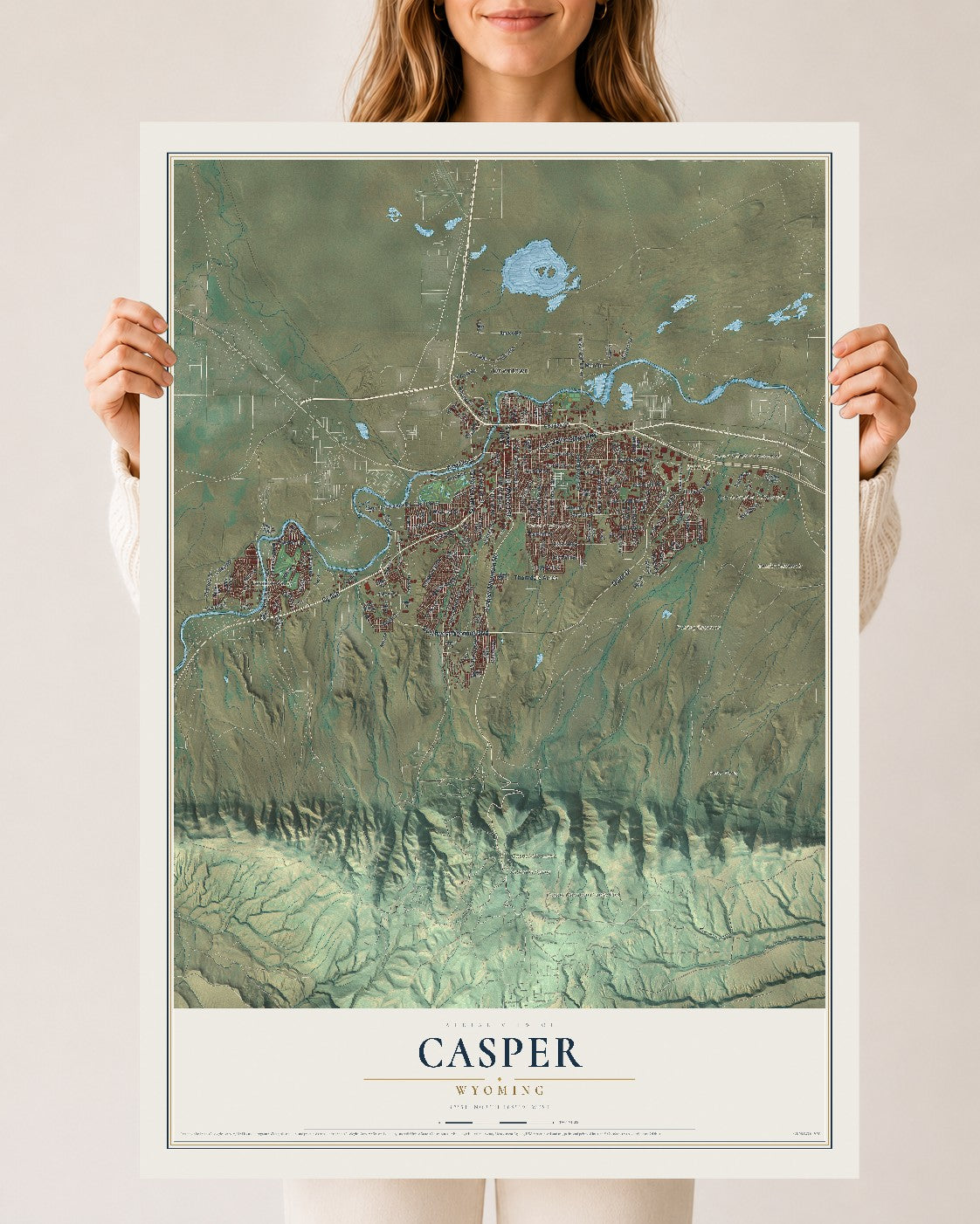 Map of Casper, Wyoming, 24 x 36 inch unframed archival matte print